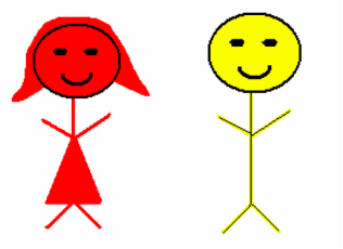 Picture of red and yellow stick figures