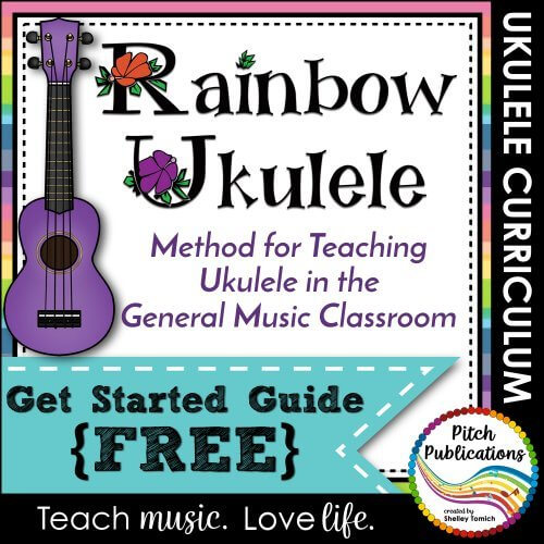 WOW! Do you teach ukulele in the general music classroom? You MUST check out this resource. It is amazing. There are teacher plans, teacher presentations, a student method book, reward system and more! #pitchpublications