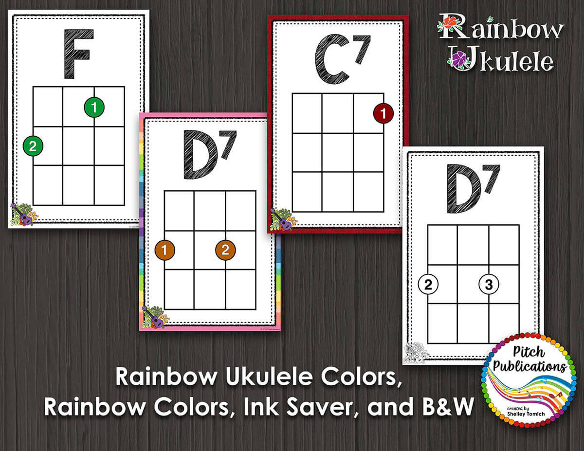 Rainbow Ukulele Chord Chart Posters Printable 11 by 17 and Letter Size