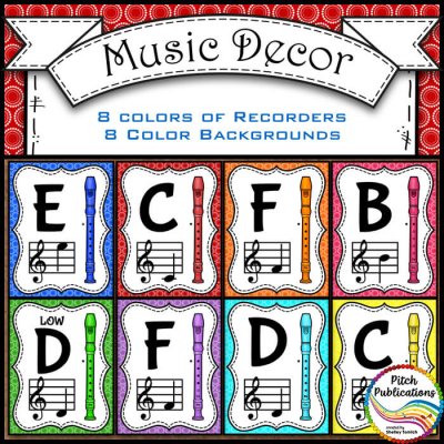 Recorder Fingering Chart Posters v2 - Music Decor Rainbow Brights