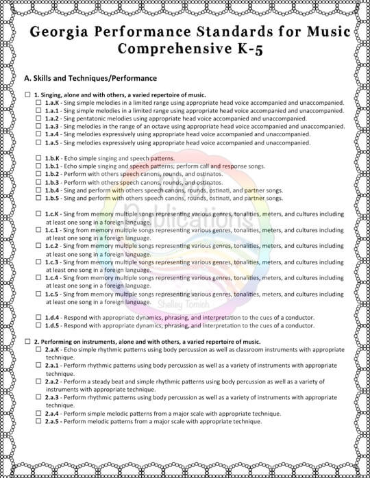 georgia performance standards music