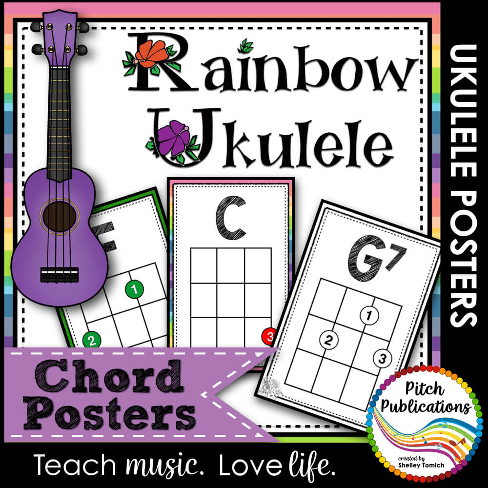 Rainbow Ukulele Ukulele Chord Chart Posters Letter and 11 by 17