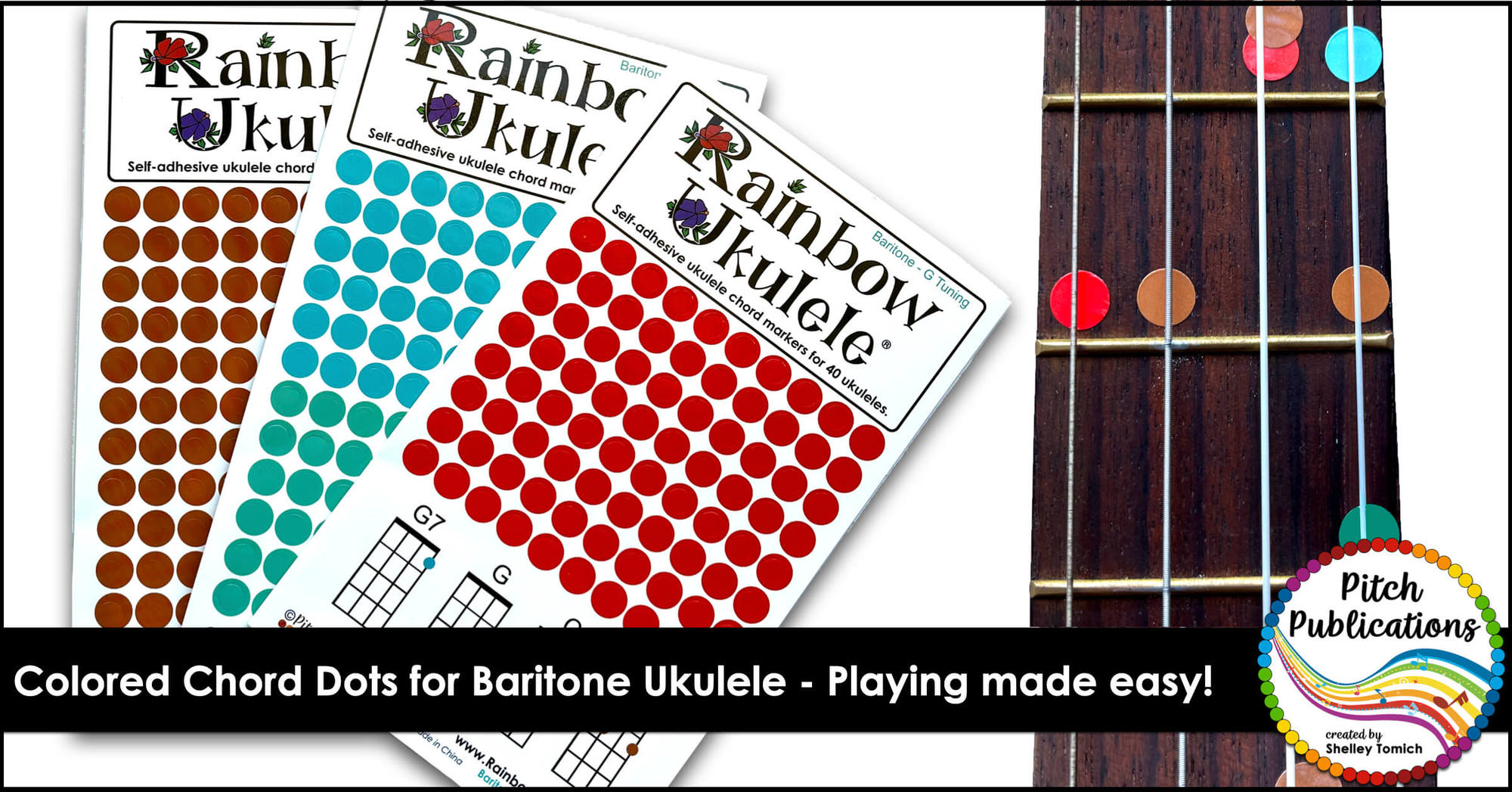 Rainbow Ukulele Fretboard Chord Charts - 11 by 17 and Letter Size