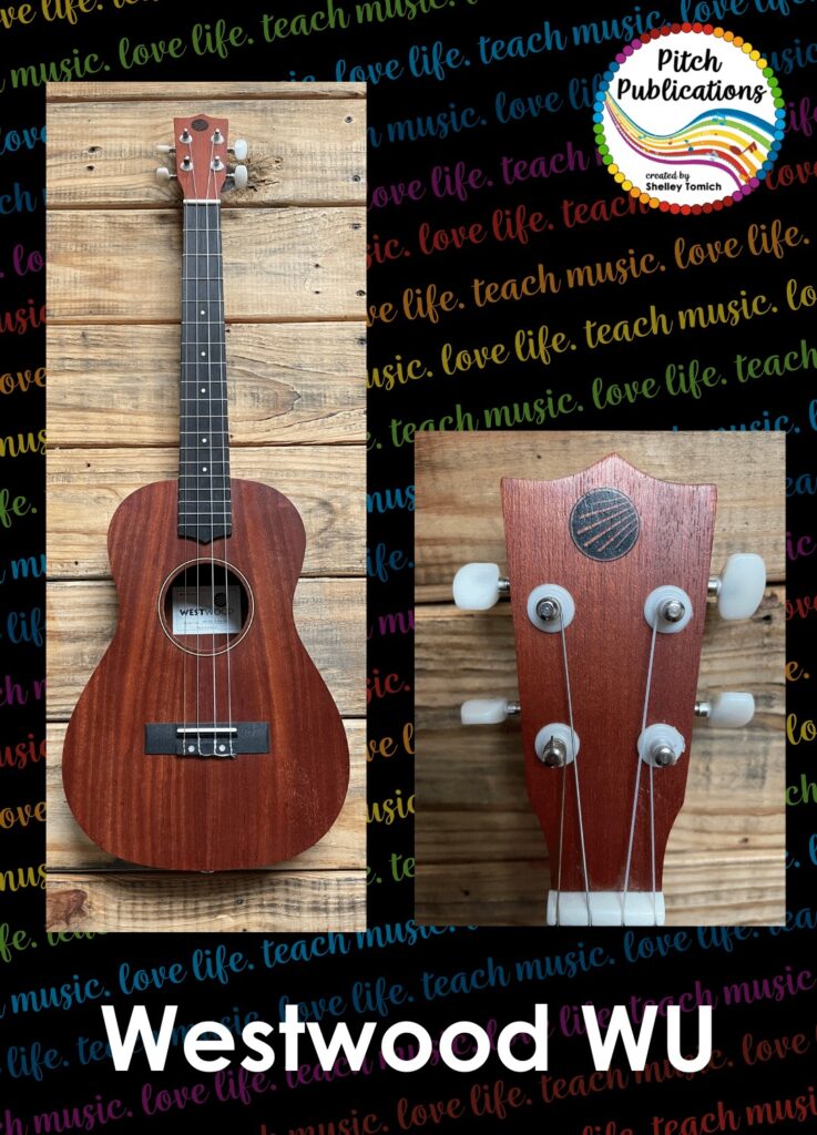 A picture of the Westwood WU Baritone Ukulele and a close up of the head
